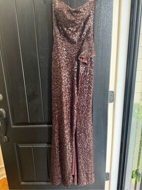Dress the Population Chocolate Brown Sequin Strapless Gown